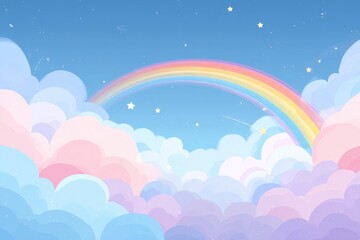 Pastel cloudscape with rainbow and stars (1)