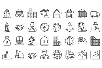 Business and Logistics Icons for Shipping, Delivery, and Supply Chain