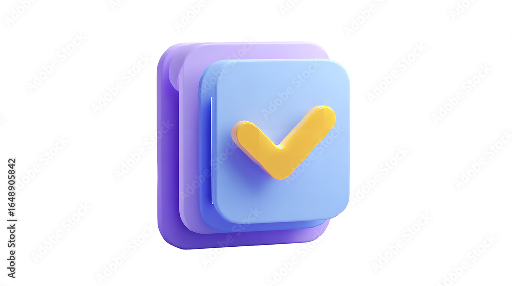 Poster modern minimalist checkmark symbol rendered in soft colors on transparent background