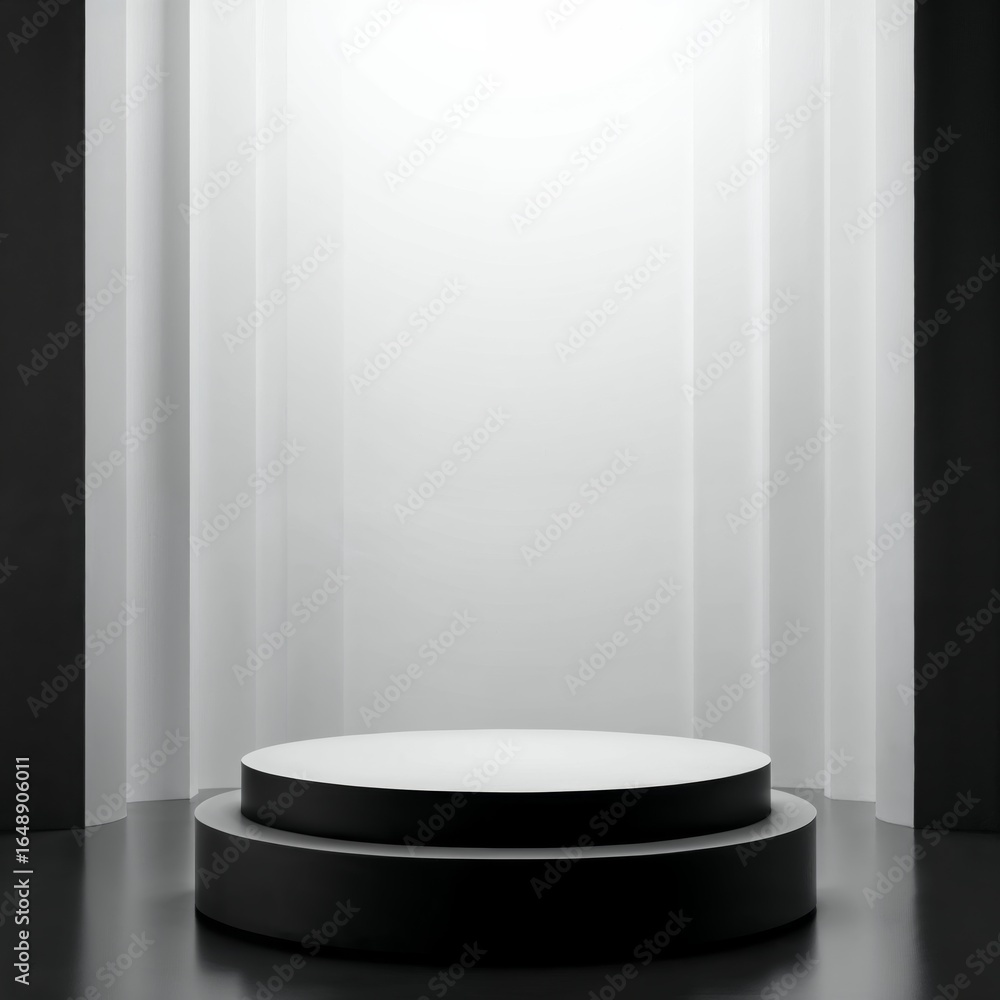 Poster minimalist black and white geometric background with central circular platform for display or presen