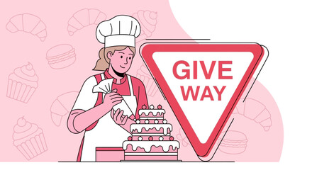 Bakery Giveaway Illustration Featuring a Cheerful Baker and Delicious Dessert