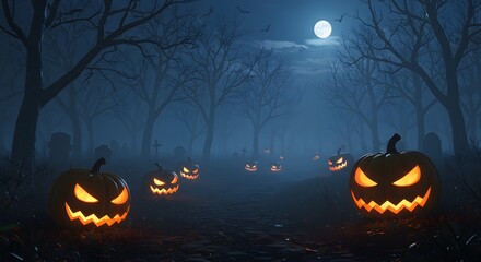 Haunted Forest with Glowing Pumpkins
