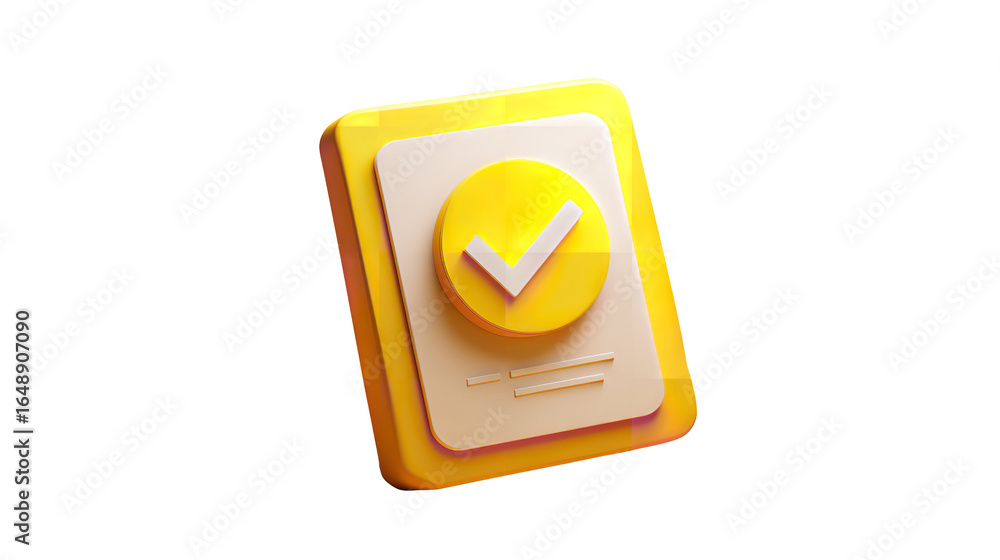 Poster yellow checklist document with check mark icon isolated on transparent background