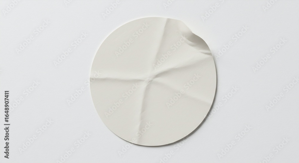 Poster a white oval-shaped sculpture with a fold in the center and a torn edge is centered on a white backg
