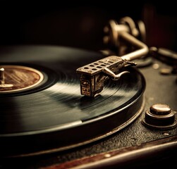 Close-up vintage record player, turntable