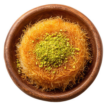 Premium Kunafa Dessert Served in a Wooden Bowl Isolated on Transparent Background