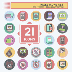 Icon Set Taxes. related to Money symbol. color mate style. design editable