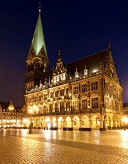 Obraz premium Illuminated town hall at night