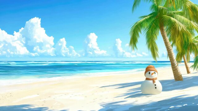 cute sandman on a tropical beach illustrated animation