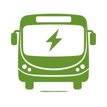 Elektrischer Bus in Frontansicht als farbige Vektorillustration, modernes umweltfreundliches Elektrofahrzeug f&uuml;r &ouml;ffentlichen Nahverkehr, nachhaltige Mobilit&auml;t und emissionsfreien Transport im Stadtve