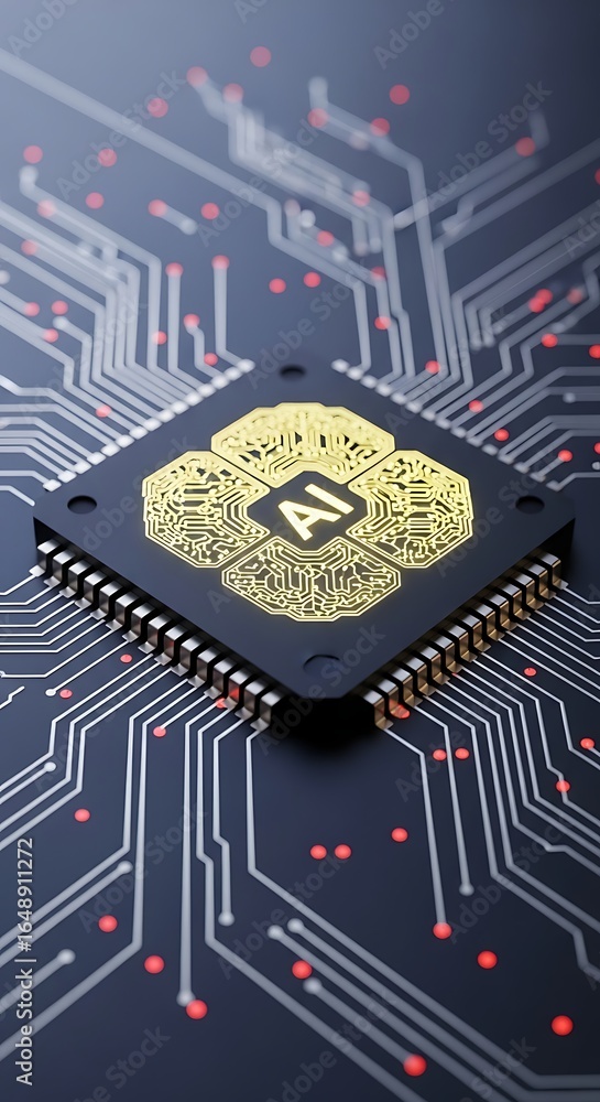 Poster ai power in a microchip for future technology applications, a modern and innovative design concept
