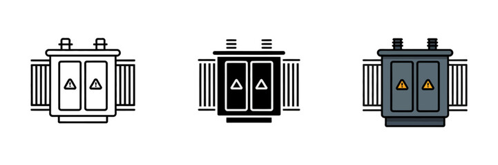 Electrical transformer icons in different styles for digital and print design projects