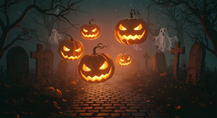 Graveyard Halloween Night with Stormy Sky