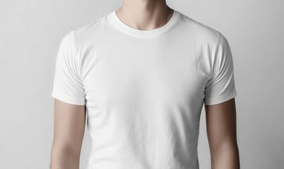 Blank white t-shirt on man's torso