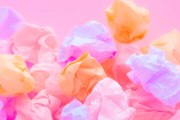 Pastel pink orange and white crumpled paper texture background for creative designs