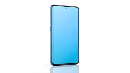 Naklejka premium Mockup Sleek blue smartphone with blank screen, isolated on white background, showcasing modern mobile technology.