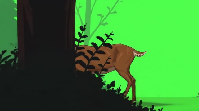 Deer startled and fleeing through forest