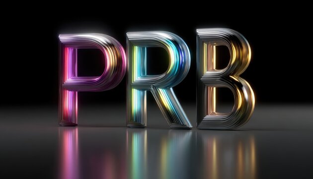 Colorful 3D letters "PRB" on dark background