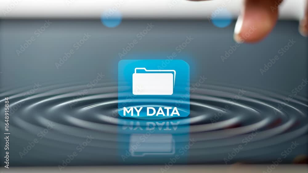 Aufkleber finger touches digital icon labeled my data on screen creating ripple effects symbolizing data sover