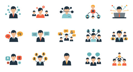 Business communication icons: flat design leadership and teamwork concepts
