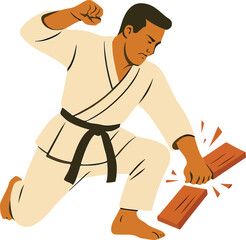 Martial artist breaking a wooden board Illustration