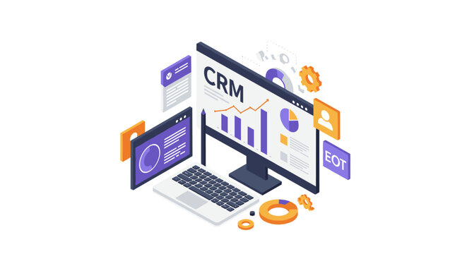 Advanced crm management in modern business technology isometric design