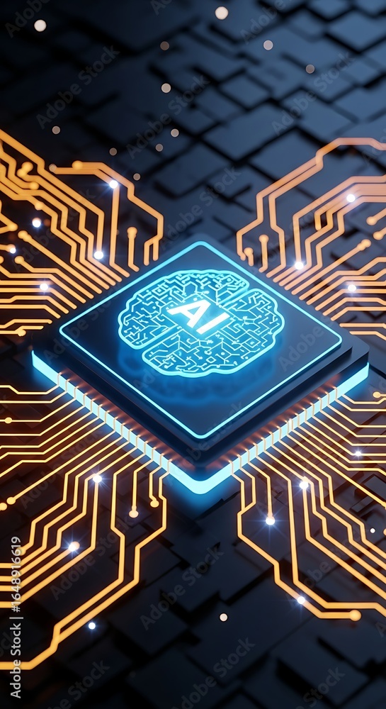 Poster cutting-edge ai technology showcasing neural network and learning, a futuristic and modern design fo