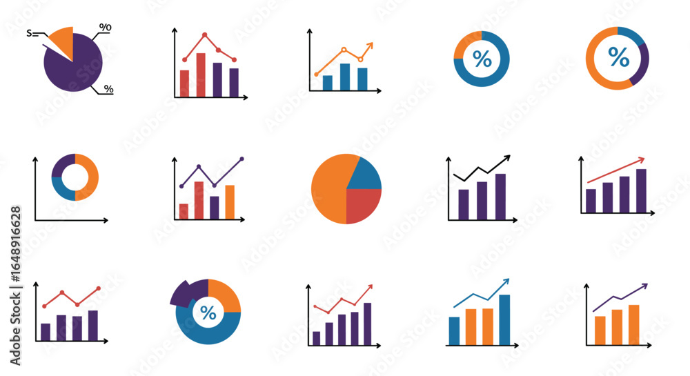 Poster colorful business charts and graphs for data analysis and presentation
