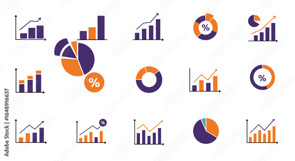 Poster colorful flat graph and chart icons for data visualization
