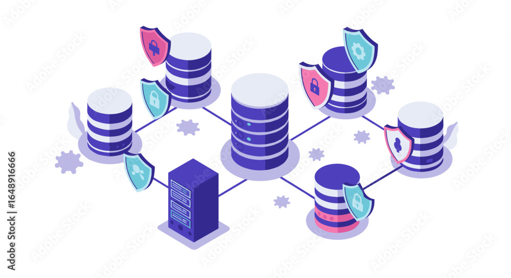 Aufkleber secure network with isometric server and data protection shields