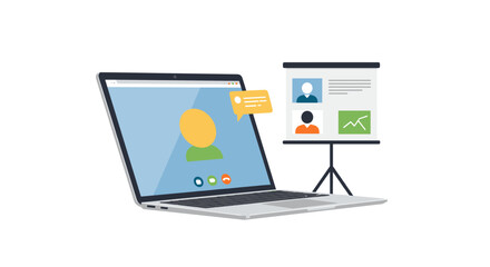 Remote video conference presentation with laptop and slide display