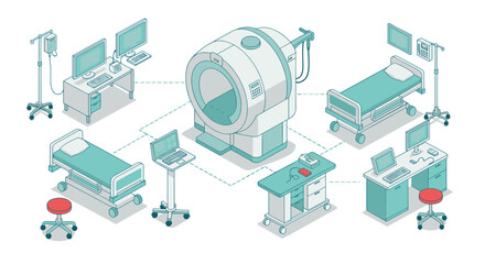 Fototapeta premium Modern isometric medical room with mri machine and equipment