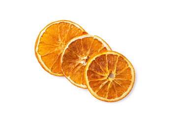 Dried  orange slices on white background.