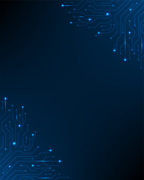 futuristic technology background in deep blue tones with glowing circuit patterns and flowing data lines, symbolizing innovation, digital networks, and modern communication