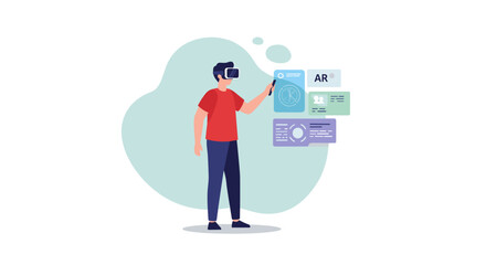 Futuristic augmented reality experience with virtual glasses and interactive display