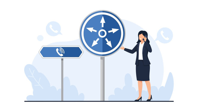 Businesswoman Discussing Customer Service Options and Call Center Directions With Mobile