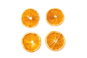 Dried  orange slices on white background.