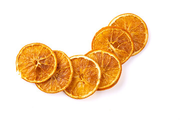 Dried  orange slices on white background.