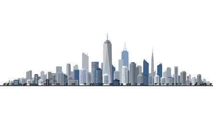 Modern skyline with skyscrapers on white background