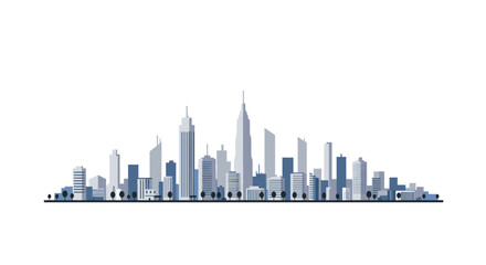 Naklejka premium Modern cityscape silhouette with skyscrapers and trees in minimalist style