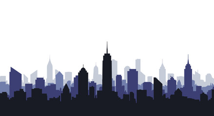 City skyline silhouette reflecting urban landmarks against the horizon