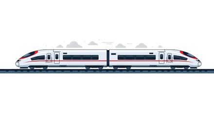 High-Speed Train on Tracks, Isolated on White Background.