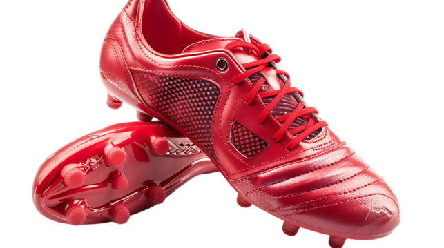 Red soccer cleats for men and women outdoor and indoor training professional football shoes footwear on transparent background