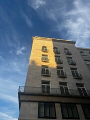 Architectural facade in evening light and shadow