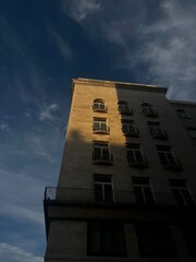 Architectural facade in evening light and shadow