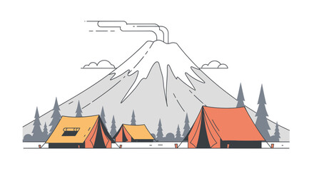 Camping Adventure At The Foot Of The Majestic Mountain In Minimalist Style