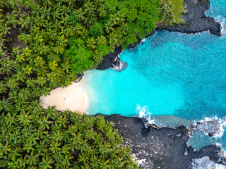 Tropical aerial view of Battery Beach on Rolas Island, São Tomé and Príncipe, showcasing...