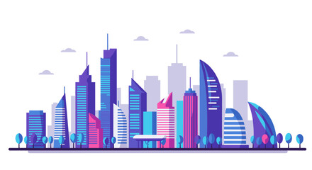 Fototapeta premium Modern cityscape with futuristic skyscrapers in flat design