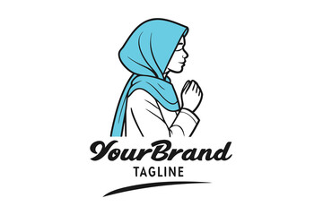 Obraz premium Graphic logo of a woman wearing a turquoise hijab praying with hands together muslim woman faith