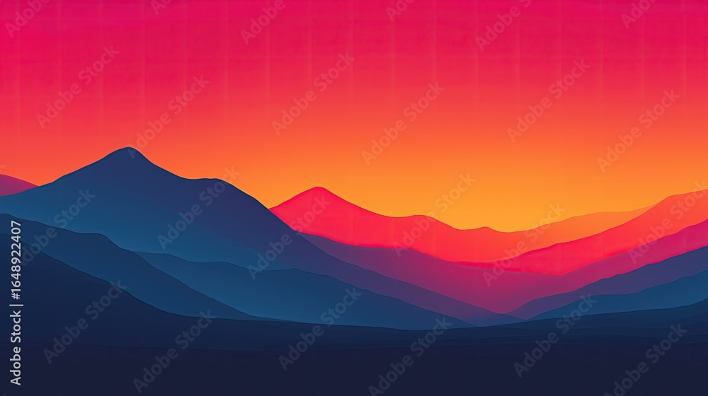 Poster gradient color block sunset with sharp minimalist lines.